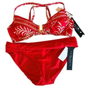 La Blanca Bikini Swimsuit Set Size 6 Red Tropical Underwire NWT